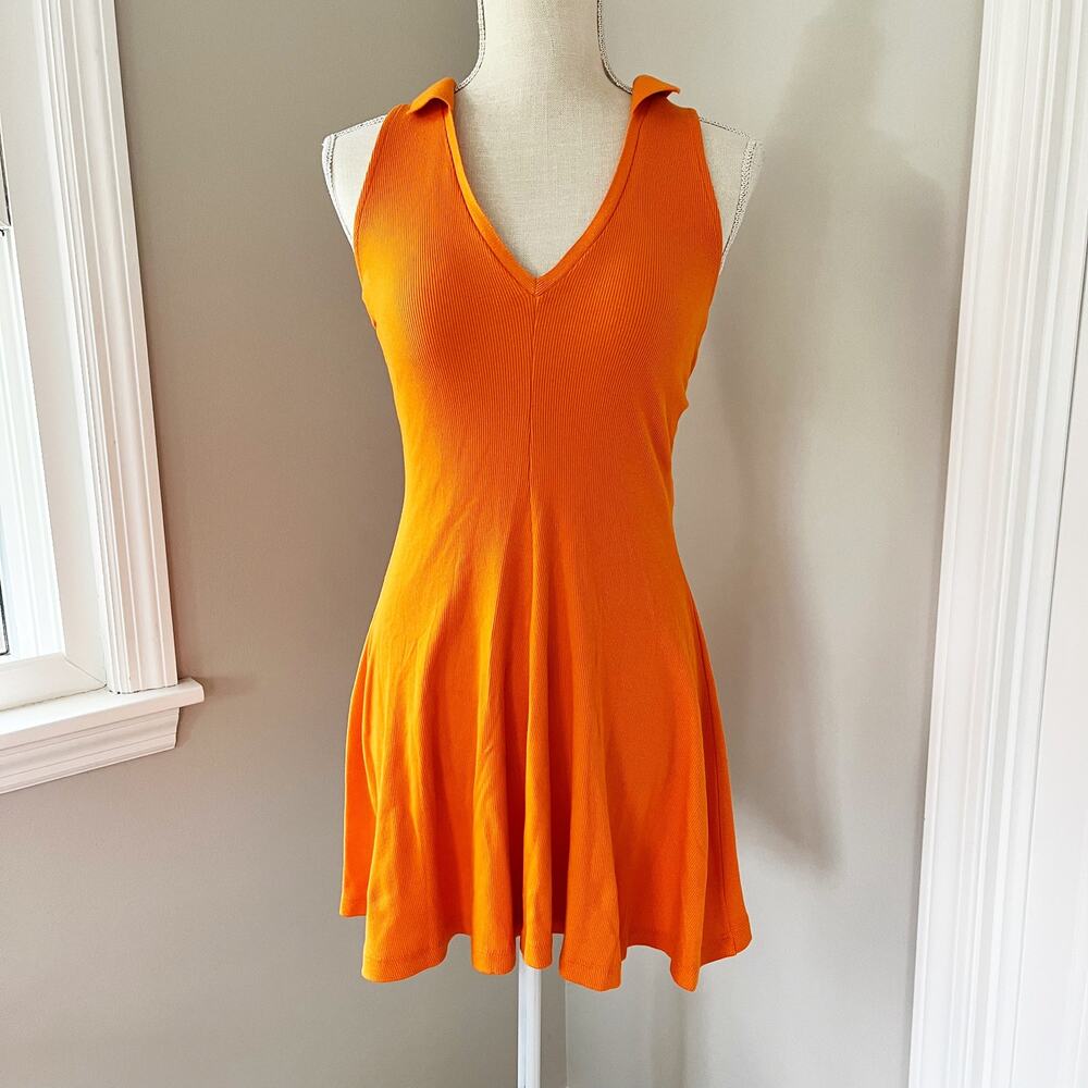 Zara Orange Ribbed V-neck Racer Back Dress - Picture 2 of 7